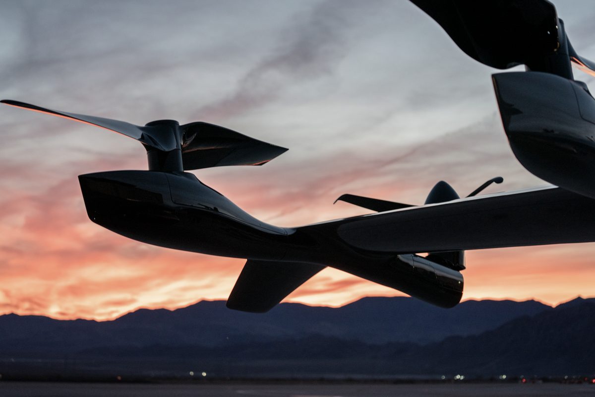 Archer Midnight propeller and wing up close at sunset