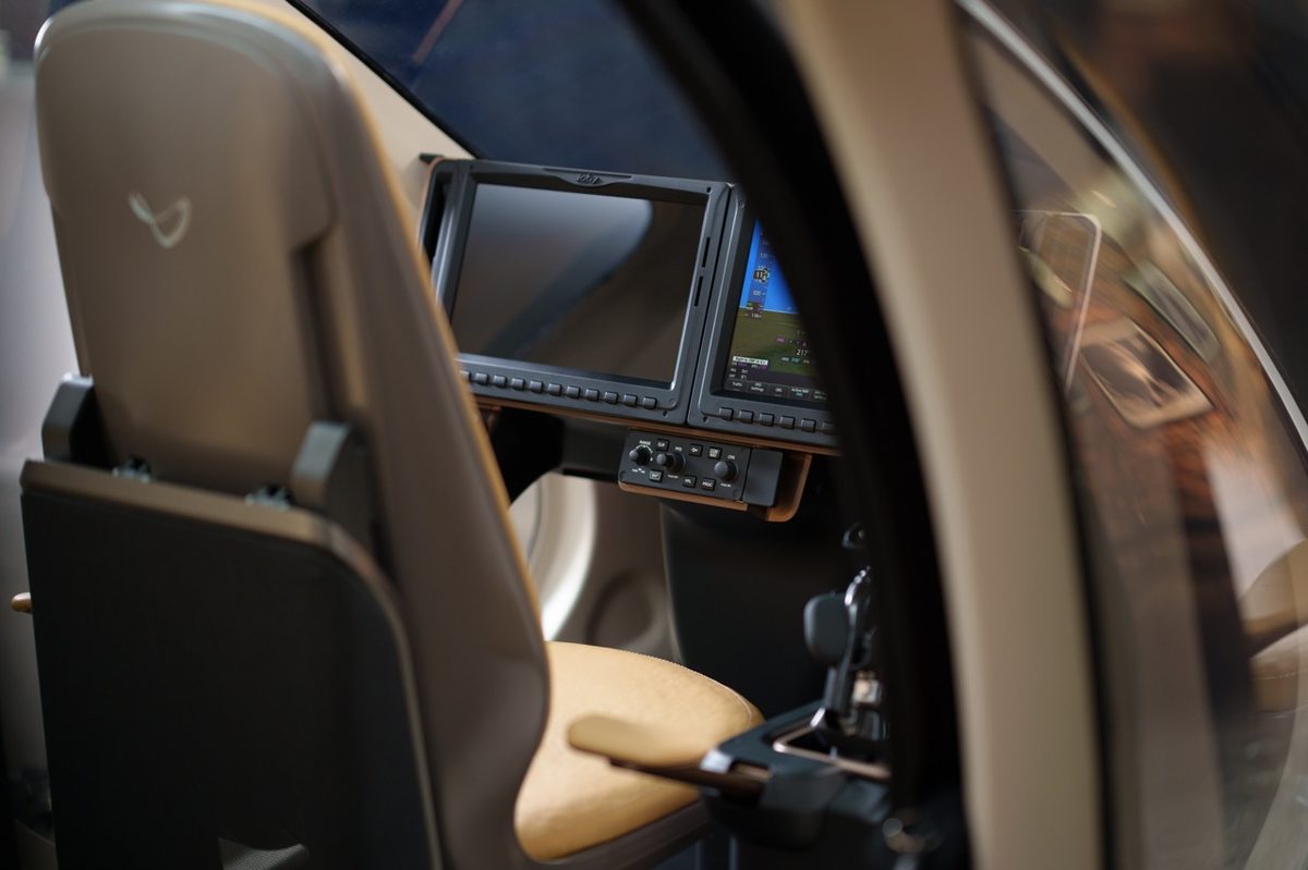 Inside the Joby S4 cabin — the pilot seat and flight displays