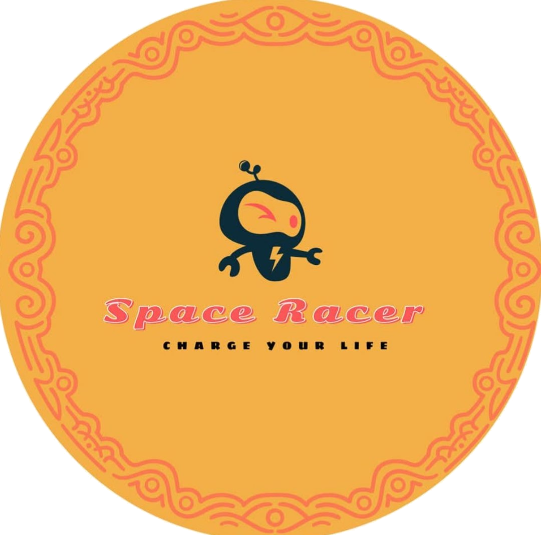 Space Racer logo — the astronaut with the lightning bolt