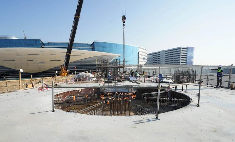The Dubai International Airport vertiport under construction, its round pad taking shape